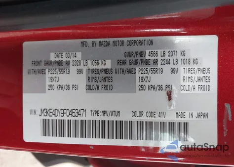 2015 Mazda Cx-5 Grand Touring from USA, damaged, VIN JM3KE4DY9F0453471